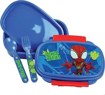 Zdjęcie produktu dla Pudełko na kanapki Spiderman Dino-Webs + zestaw sztućców