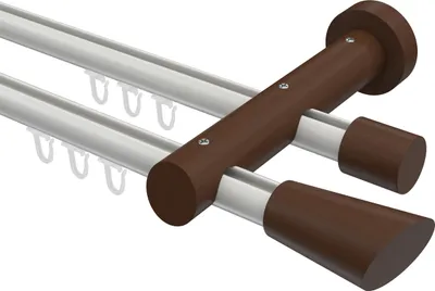 Produktbild von Interdeco Innenlaufstange / Gardinenstange mit Innenlauf Weiß / Nussbaum lackiert, Typ Talent Bero (Konus Schräge), 20 mm Ø 2-läufig, 160 cm