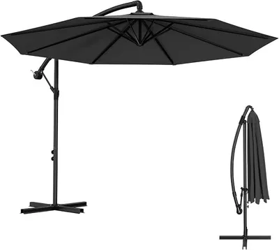 Produktbild von ?3 m Sonnenschirm Alu Ampelschirm mit Kurbelvorrichtung UV Schutz 40+ Terrassenschirm Strandschirm Gartenschirm mit Ständer Dunkelgrau Marktschirm für Garten Balkon Terrasse