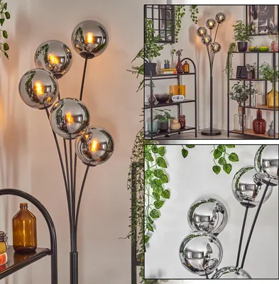 Produktbild von Fossobiubo Stehlampe aus Metall/Glas in Schwarz/Chrom/Rauch mit Fußschalter
