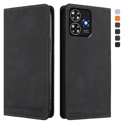 Image de Etui pour ZTE Blade A73 4G, étui rétro en cuirPolyuréthaneavec support et fentes pour cartes de crédit Noir