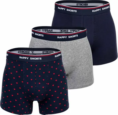 Produktbild von Happy Shorts Herren Boxer Shorts, 3er Pack - Retro Jersey, Logobund Red Heart M