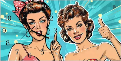 Produktbild von Wanduhr aus Glas mit Motiv Retro Frauen Illustration- 60 x 30 cm - inkl. Aufhängesystem