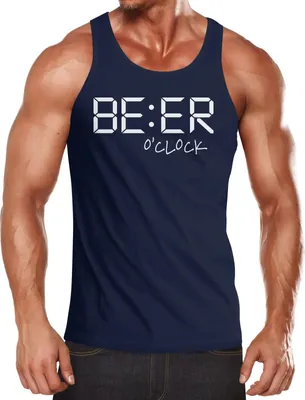 Produktbild von Herren Tanktop mit Bier-Spruch Beer o Clock Muskelshirt Tank Top Muscle Shirt Achselshirt Fun Shirt Moonworks® navy XL