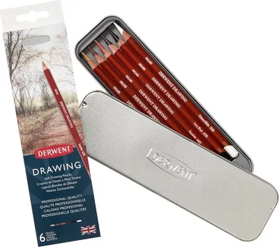 Image de Crayons de couleur DERWENT Dessin, 6pcs dans une boîte en métal