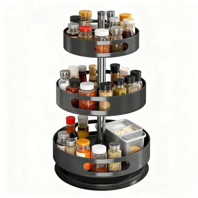 Immagine prodotto di Elzusha - Scaffale girevole per erbe aromatiche con 3 ripiani - Scaffale da cucina regolabile in altezza