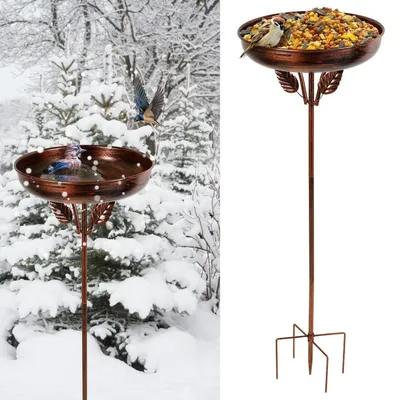 Immagine prodotto di Abbeveratoio per uccelli, metallo, 30 x 80 cm, resistente al gelo, adatto per l'inverno, stile retrò, ideale per giardino, cortile o prato