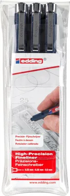 Image de Edding 4-1800-3 Traceur à fibres - jeu de 3 0,1 / 0,3 / 0,5 mm, noir