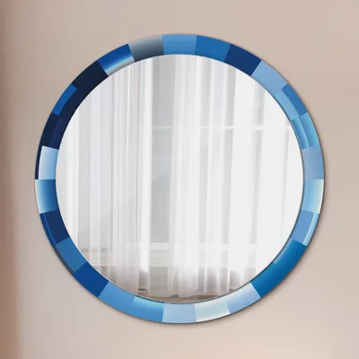 Produktbild von Wohnzimmer Spiegel - Badezimmerspiegel Wandspiegel zum Schlafzimmer – Schminkspiegel - Blau Abstrakt - Runder: Ø100cm