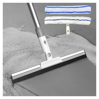 Produktbild von Fensterreiniger mit Teleskopstiel, Wasserschieber Bodenabzieher mit 130cm Stiel, Abzieher Boden Dusche Mikrofaser-Fensterwischer, Wasser Wischer Duschabzieher Silikon