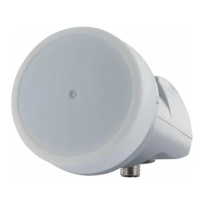 A close-up, studio shot of a satellite LNB.