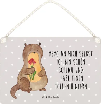 Produktbild von Mr. & Mrs. Panda holzbild Otter Blumenstrauß DIN A5 - Grau Pastell - Geschenk, Wandbild Holz, Schild, Selbstliebe, Positiv, Türschild, Achtsamkeit, Holzschild, Süß