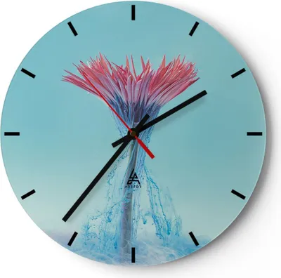 Produktbild von Wanduhr - Rund - Glasuhr - Rosa Gänseblümchen Tinte - 40x40cm - Schleichendes Uhrwerk - Lautlos - zum Aufhängen bereit - Dekoration Modern - Wanddekoration aus Glas - C3AR40x40-4537