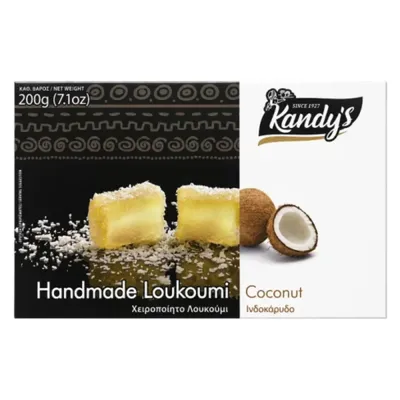 Kandylas Loukoumi Kokos 200 g Packung auf Weiß