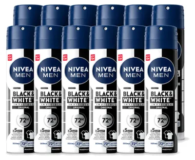 Produktbild von 12 x NIVEA MEN Deodorant Spray Invisible for Black & White 150 ml - Vorteilspackung - 12 Stücke
