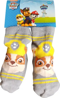 Produktbild von Nickelodeon Paw Patrol Baby Socken mit Hund Rubble gelb grau Größe 15/17