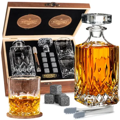 Whiskey-Karaffen-Set 700 ml mit 2 Gläsern & 8 Steinen