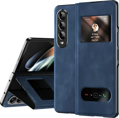 Produktbild von Galaxy Z Fold3 Hülle, Schlank Flip Leder View-Fenster Schutzhülle mit Standfunktion für Samsung Galaxy Z Fold 3 5G Dunkelblau