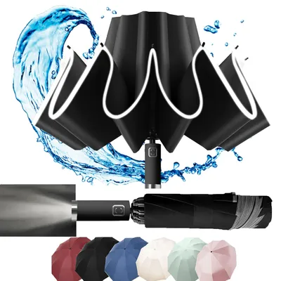 Image de Parapluie pliable avec design inversé et bord réfléchissant