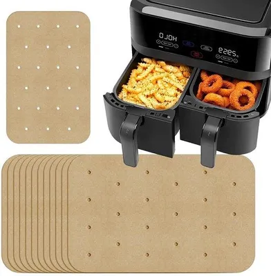 Zdjęcie produktu dla Oryginalny papier do pieczenia do frytkownicy Airfryer, 100 sztuk, 5,5 x 8,5 cala, papier do pieczenia z powłoką nieprzywierającą do frytkownic Dual Airfryer, w tym modeli DZ201 i DZ401.
