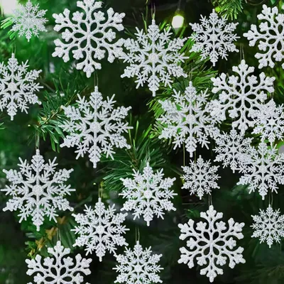 24 Schneeflocken Weihnachtsdeko, Silber, 10 cm