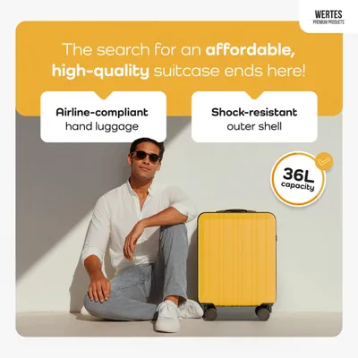 Immagine prodotto di Bagaglio a mano, dimensioni 55x40x20 cm, capacità 36 litri, ruote morbide, serratura TSA, ideale per viaggi