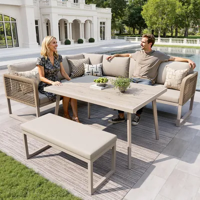 Produktbild von Gartenlounge-Set für 6-8 Personen – Hochwertige Sitz- & Rückenkissen, handgeflochtenes PE-Rattan, wetterfest, Beige – ideal für Garten & Terrasse
