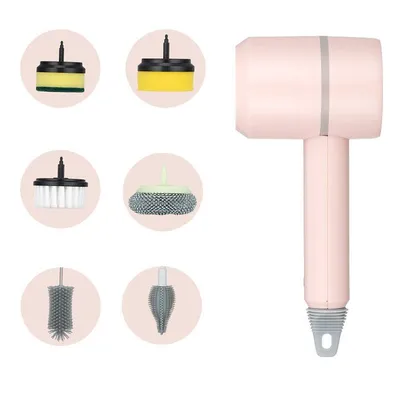 Imagen del producto de Cepillo de limpieza eléctrico AIORBER con 6 cabezales, rotación de 360°, elimina manchas, recargable, ideal para esquinas, baños, cocinas, ventanas, color rosa