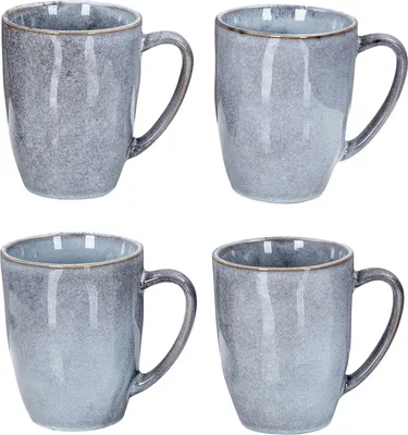 Produktbild von Steingut Becher 4er Set 300ml Tasse Grau Kaffeetasse Modern Design Küche