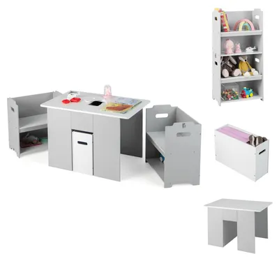 Produktbild von COSTWAY 3 TLG. Kindersitzgruppe, Kindertisch mit 2 Stühlen, 4 in 1 Aktivitätstis