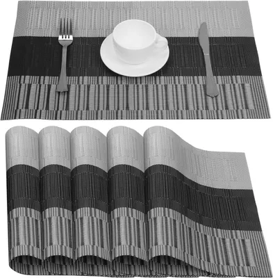 Produktbild von OKWISH Platzset Tischset Abwaschbar 6er Set PVC Abgrifffeste Hitzebeständig Rutschfest Platzdeckchen für Küche, Zuhause, Restaurant, Speisetisch Grau