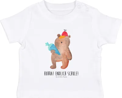 Produktbild von Mr. & Mrs. Panda  T-Shirt Bär Schultüte 6. - 12. Monat - Weiß - Geschenk, Schulanfang, Baby, Babyshirt, Einschulung, Kinder Shirt, Schulbeginn, Jerseyshirt, Teddy, Top