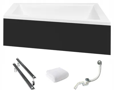 Produktbild von Aqua For You | Besco Badewanne Intima - 160x90cm - Antibakterielle Beschichtung - mit Schwarze Verkleidung - mit Siphon - mit Beinen - Acryl