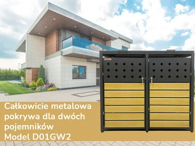 Zdjęcie produktu dla Wiata na pojemniki D01GW2, na 2 pojemniki, metalowa pokrywa, nowoczesna, antracyt/brąz