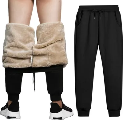 Produktbild von ASKSA Herren Fleece Jogginghose Winter Warme Sherpa Gefüttert Sweathose Hosen mit Kordelzug, Schwarz, L
