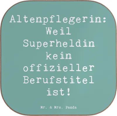Produktbild von Mr. & Mrs. Panda Untersetzer für Gläser Spruch Altenpflegerin Superheld - Meeresbrise - Geschenk, gläseruntersetzer, soziale Berufe, Fürsorge, kreative Geschenke, Glas
