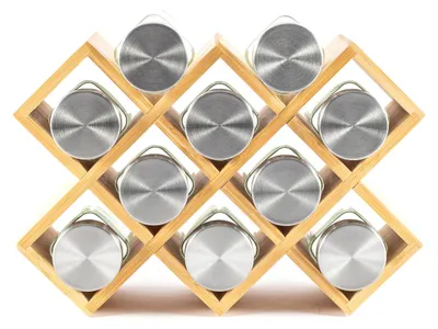 Produktbild von Gewürzregal aus Holz – – Gewürzständer für den Küchenschrank – Gewürzregal für Schranktüren, bohrfreier Küchenorganizer (braun, 10 Gläser)