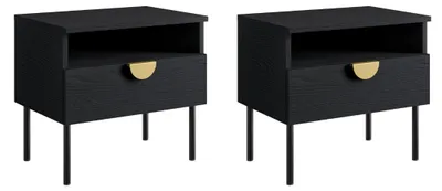Produktbild von Nachttisch MERONA 23 – 1 Schublade, 2er-Set (50×45,5×34,5 cm) – Schwarz Graphit