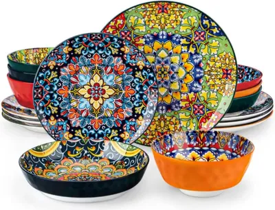 Immagine prodotto di Set da portata barocco - 4 persone - 12 pezzi - Vetroceramica boema - piatto da pranzo e piatto da colazione