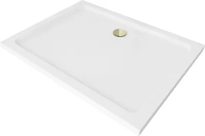 Produktbild von Mexen Flat rechteckige Duschwanne slim 110 x 90 cm, Weiß, Siphon Gold - 40109011G