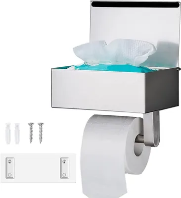 Produktbild von Silberfarbene Toilettenpapierhalterung mit Box für Feuchttücher