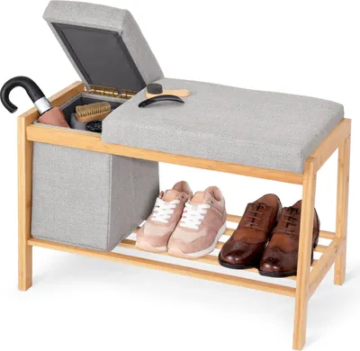 Produktbild von DomoPak Living Bambus Schuhbank mit Staufach,  70,5 x 36 x 48 cm; Aufbewahrung und Organisation Schuhe, Flur, Modern, Grau Natur, 905019