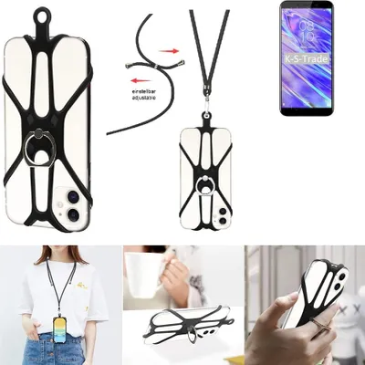 Produktbild von K-S-Trade 3in1 Handykette Handyband Handykordel Halsband Smartphone-Ring Handy-Ring kompatibel mit HomTom S99i Fingerhalterung Handyring Tischständer
