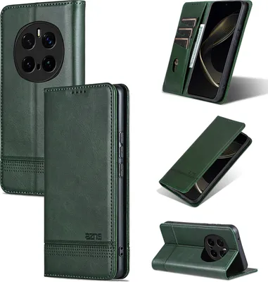 Produktbild von Leder Hülle für Honor Magic7 Pro, Klapphüllen Brieftasche Magnetverschluss Ständer Schutzhülle Grün