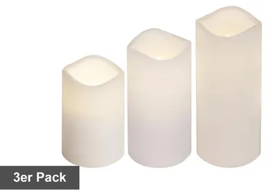 Produktbild von Best Season 3er LED-Kunststoff-Kerzenset mit Fernbedienung Timerfunktion, ca.11,5/15/18x 9cm,Batterie, 068-26