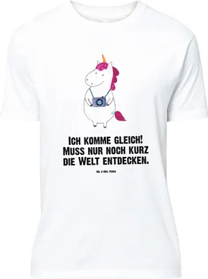 Produktbild von Mr. & Mrs. Panda Größe L T-Shirt Einhorn Fotograf - Weiß - Geschenk, Reisen, Einhörner, mit Spruch, Tshirt, Urlaub, Fotografie, Shirt, Städtereise, Kamera, Unicorn