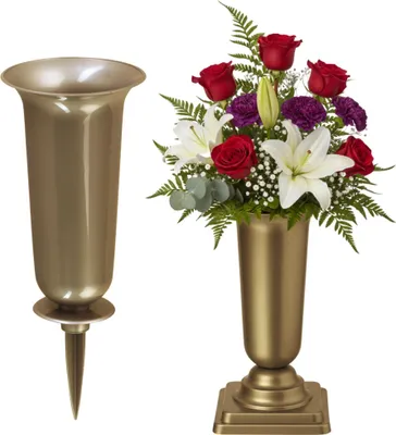 Produktbild von Grabvasen mit Erdspieß und Sockel 2er Set (31, 32 cm) gold