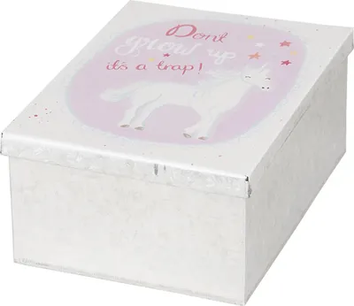 Obrázek produktu pro Clayre & Eef Plechový úložný box 10x14x6 cm Bílý růžový kovový jednorožec
