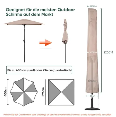 Produktbild von Sekey Sonnenschirm Schutzhülle mit Stab, Abdeckhauben für Ø 350cm / 200x300cm Gartenschirm, 190×30/50 cm Abdeckung, 100% Polyster wasserdicht