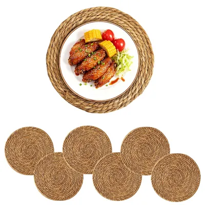 6er-Set runde Platzsets aus Wasserhyazinthe, 33 cm, geflochten